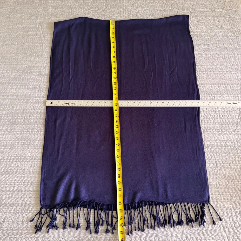 Pashmina Women's Silk Blend Scarf Wrap Navy Solid Fringe Shawl 70x27‎